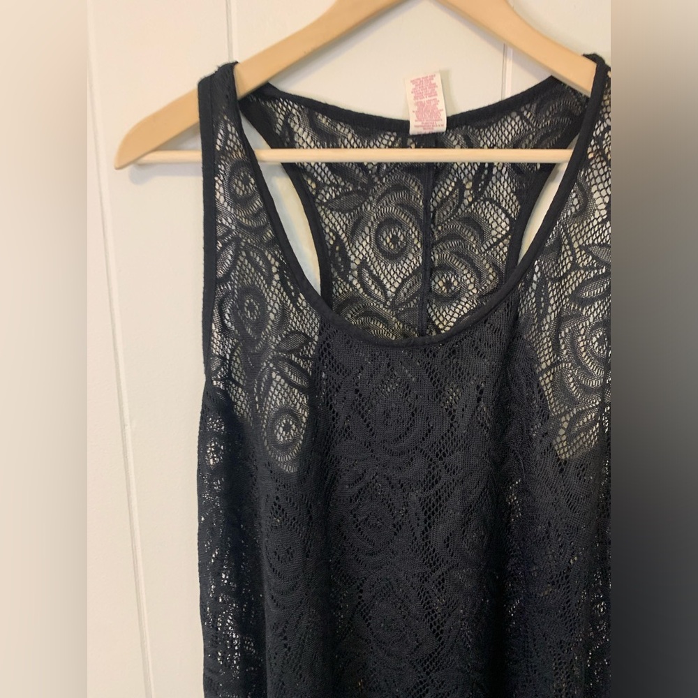 OP Black Crochet Lace Swimsuit Coverup Dress Size Extra Large - Picture 2 of 4